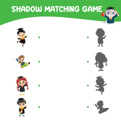 Matching shadow game for children. Find the correct shadow. Worksheet for kid. Printable activity page for kids