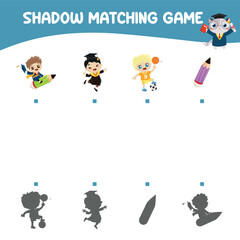 Matching shadow game for children. Find the correct shadow. Worksheet for kid. Printable activity page for kids