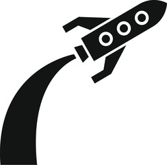 Black silhouette of a rocket midlaunch, ideal for concepts of innovation and exploration