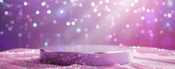 Glamorous pop-art podium on a sparkling diamond backdrop with bokeh lights
