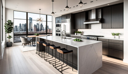Beautiful modern kitchen with a marble island