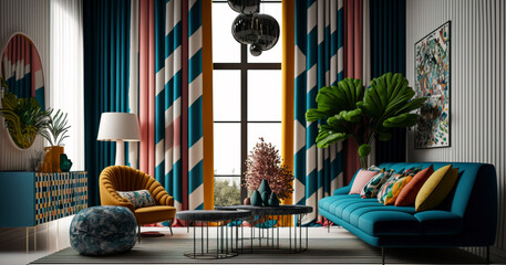 Beautiful Modern living room with colorful accents