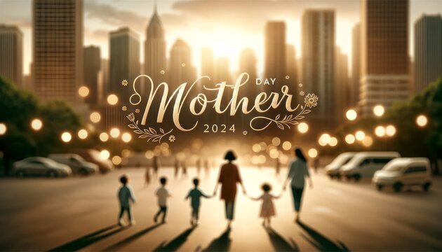 mother's Day 2024 gift box, template for love mom vecter illustration city