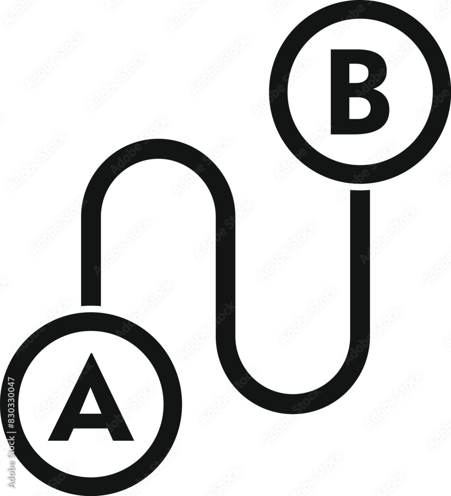 Poster minimalist black and white icon illustrating a path from point a to point b