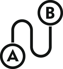 Minimalist black and white icon illustrating a path from point a to point b © anatolir