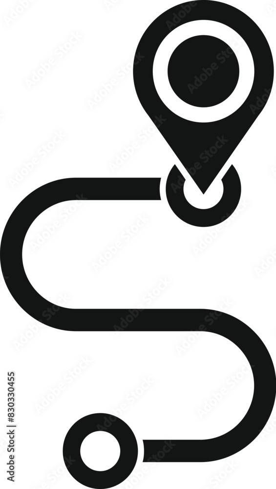 Wall mural black and white vector illustration of a winding route with a location marker