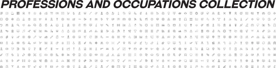 Collection of Line Icons of Occupation and Profession. Suitable for books, stores, shops. Editable stroke in minimalistic outline style. Symbol for design