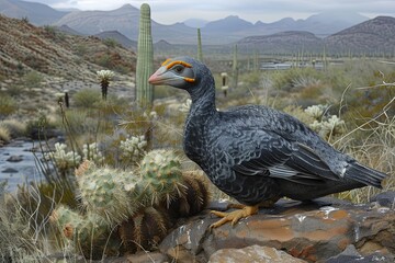 Fototapeta premium Dodo Perched: Unique Saguaro Encounter in the Desert