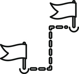 Outline vector icon illustrating a journey to success marked by flags, a metaphor for milestones