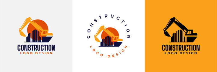 Construction logo design. Crane and Building logo for construction company.  Modern luxury building construction logo. Real Estate Vector Logo Design 