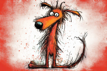 A cartoon version of the dog, emotive body language, spiky mounds, frayed