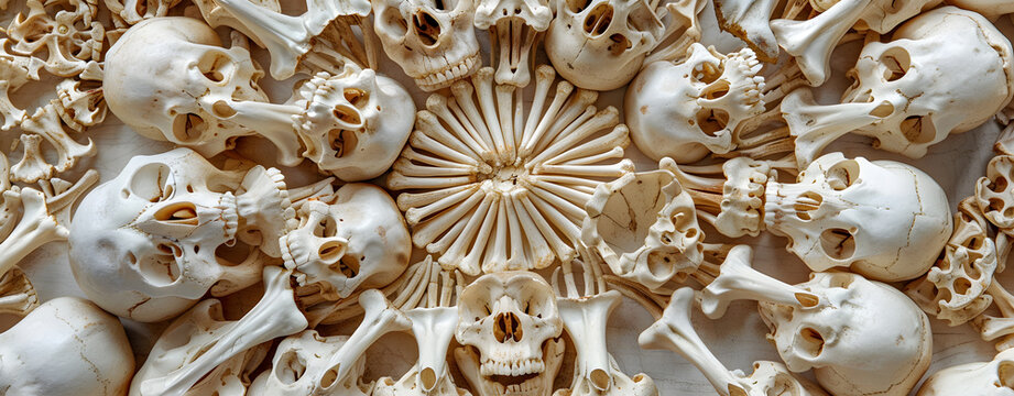 A large white skull mosaic with many skulls in it