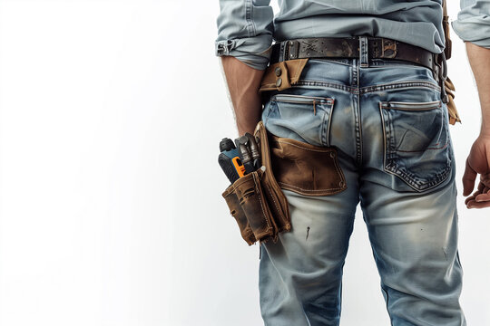 Man in Jeans With Tool Belt in Pocket