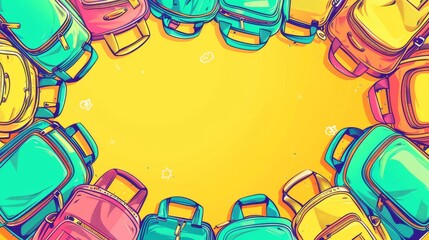 Colorful pop art illustration of backpacks for back to school with vibrant colors and playful design