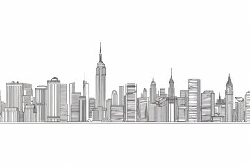 Modern cityscape continuous one line vector drawing. Metropolis architecture panoramic landscape. New York skyscrapers hand drawn silhouette. Apartment buildings isolated minimalistic illustration 