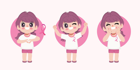 Woman support campaign to fight on breast cancer with pink ribbon in breast cancer awareness month.