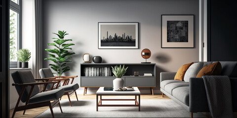 Fototapeta premium Beautiful living room with elegant personal touches and accessories