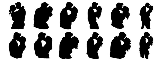 Kissing Couple silhouettes set, pack of vector silhouette design, isolated background