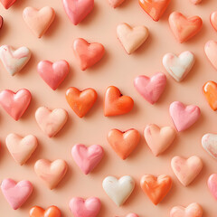 Fototapeta premium Charming Valentine's Card Design with Lots of Hearts on a Peach Color Background - Perfect for Romantic Celebrations