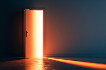 partially opened door with glowing light symbolizing opportunity change or discovery concept