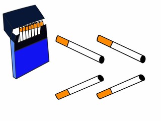 A digirttal design of a blue pack of cigarettes and a pari of chigarettes in a white background 