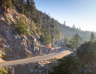 Curvy mountain road sunset