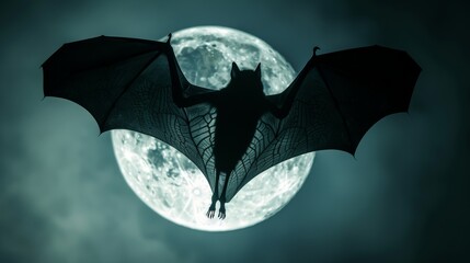 Bat Flying in Front of a Full Moon Night