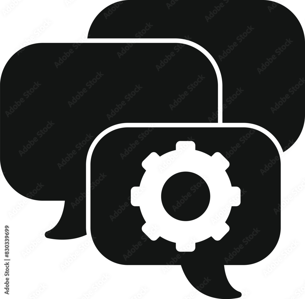 Poster modern black and white chat settings icon concept with communication. chat. cogwheel. speech bubble.