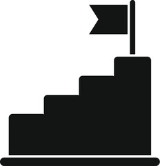 Black silhouette icon depicting stairs leading to a goal flag, symbolizing success and achievement