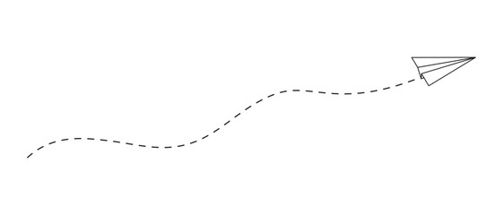 Paper airplane icon with trail dashed line. Vacation, journey or business trip concept. Online message symbol. Delivery, destination or creative sign. Good idea concept. Vector outline illustration. © vikusha_art