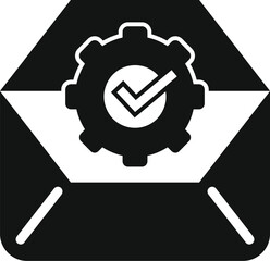 Vector icon of approved quality control with black and white graphic stamp and certification assurance seal for business service guarantee and standard confirmation in flat design