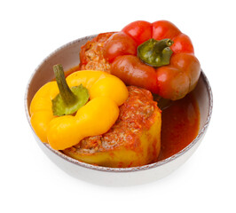 Delicious stuffed bell peppers isolated on white