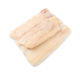 Pieces of raw cod fish isolated on white