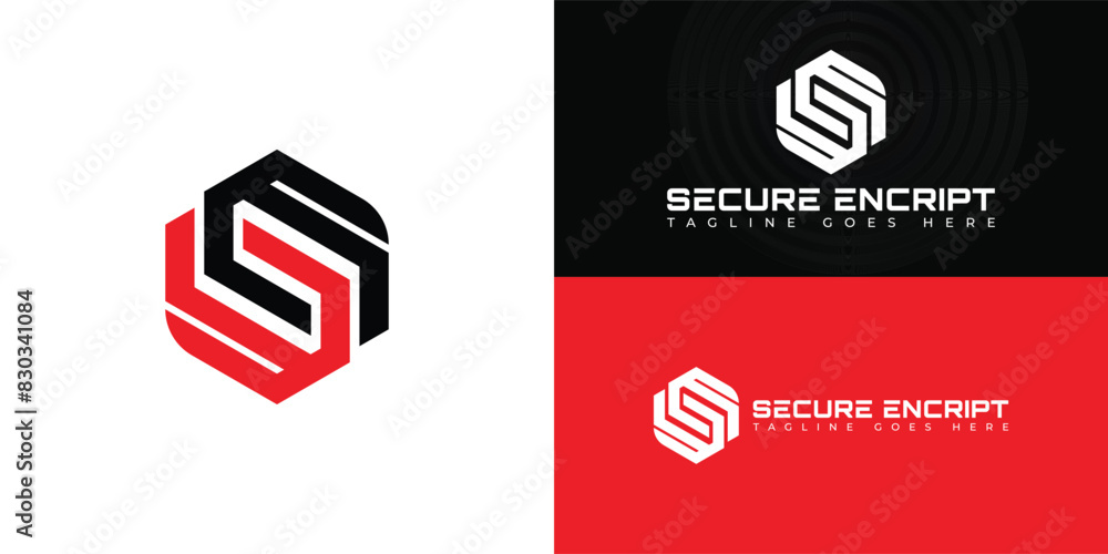 Poster abstract initial hexagon letter se or es logo in black-red color isolated on multiple background col