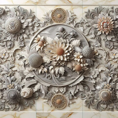 panel wall art, marble background with flower designs, wall decoration