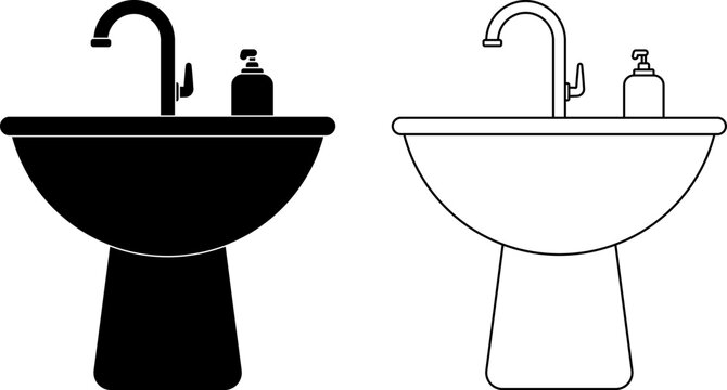 front view sink icon set