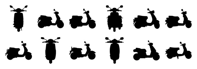 Moped scooter silhouette set vector design big pack of illustration and icon