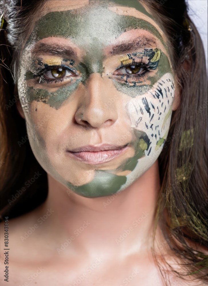 Wall mural portrait of a soldier, soldier in camouflage