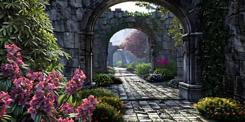 Naklejka premium arch in the garden, ai generated.