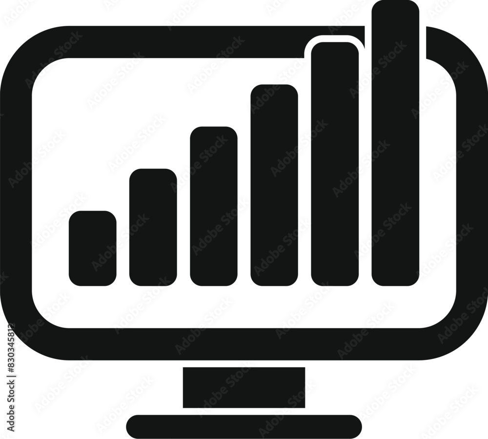 Poster black and white vector illustration of a computer screen displaying a bar chart icon, symbolizing da
