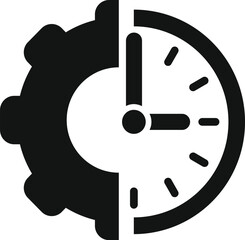 Abstract speed concept icon with time, clock, gear, and vector elements in black and white. This illustration symbolizes efficiency, productivity, motion, deadline, urgency, and technology