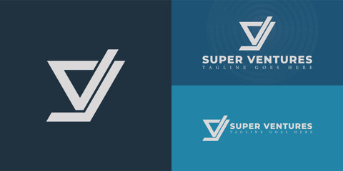 Abstract initial letter SV or VS logo in silver-white color isolated on multiple background colors. The logo is suitable for venture capital business company logo design inspiration templates.