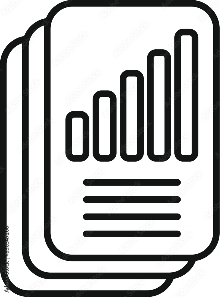 Poster vector business report line icon with bar graph, document data analysis, chart statistics, financial