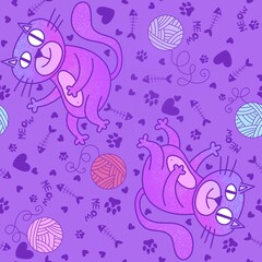 Cartoon animals seamless cats pattern for wrapping paper and fabrics