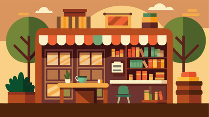 Obraz premium A warm and cozy coffee shop with shelves of books lining the walls doubling as a community book exchange where customers can leave and pick up new reading material.. Vector illustration