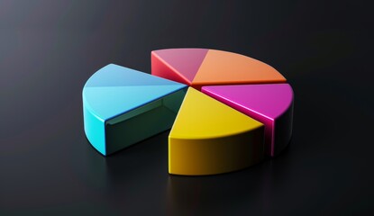 Obraz premium 3D pie chart with colorful sections on a black background, detailed illustration in the style of high resolution photography