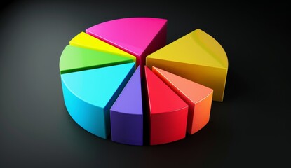 Obraz premium 3D pie chart with colorful sections on a black background, detailed illustration in the style of high resolution photography