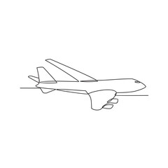 One continuous line drawing of airplane as air vehicle and transportation Vector illustration. Air transportation design in simple linear vector style. Non coloring vehicle design concept illustration
