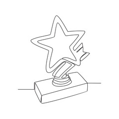 One continuous line drawing of Trophy vector illustration. Towering trophy symbolizing ultimate victory in championship. Gleaming metal and intricate design trophy in simple continuous linear style.