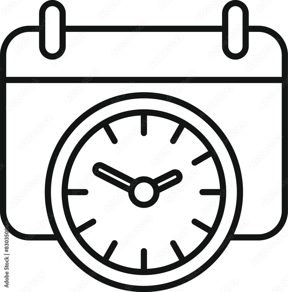 Poster line art illustration combining a calendar and a clock symbolizing schedule and time management